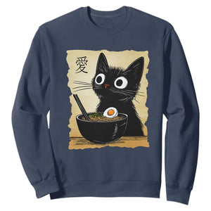 Funny Kawaii Cat Ramen Sweatshirt Japanese Noodles Lover Anime Otaku Manga Retro TS02 Navy Print Your Wear