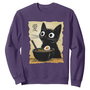 Funny Kawaii Cat Ramen Sweatshirt Japanese Noodles Lover Anime Otaku Manga Retro TS02 Purple Print Your Wear