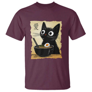 Funny Kawaii Cat Ramen T Shirt Japanese Noodles Lover Anime Otaku Manga Retro TS02 Maroon Print Your Wear