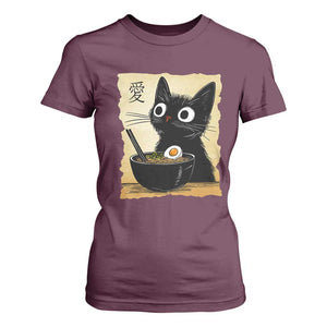 Funny Kawaii Cat Ramen T Shirt For Women Japanese Noodles Lover Anime Otaku Manga Retro TS02 Maroon Print Your Wear