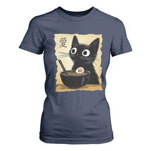 Funny Kawaii Cat Ramen T Shirt For Women Japanese Noodles Lover Anime Otaku Manga Retro TS02 Navy Print Your Wear