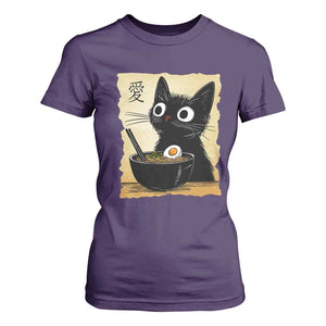 Funny Kawaii Cat Ramen T Shirt For Women Japanese Noodles Lover Anime Otaku Manga Retro TS02 Purple Print Your Wear