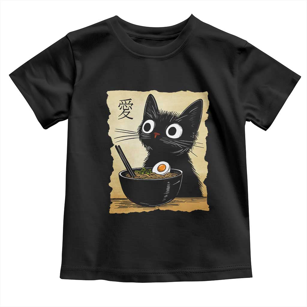 Funny Kawaii Cat Ramen Toddler T Shirt Japanese Noodles Lover Anime Otaku Manga Retro TS02 Black Print Your Wear