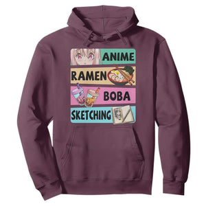 Anime Ramen Boba Sketching Hoodie Kawaii Otaku Manga Lover Japanese Pop Culture TS02 Maroon Print Your Wear