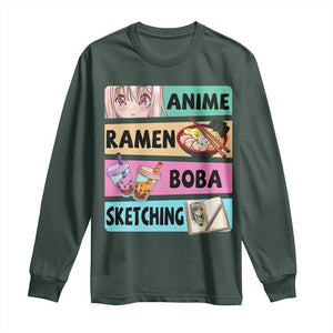 Anime Ramen Boba Sketching Long Sleeve Shirt Kawaii Otaku Manga Lover Japanese Pop Culture TS02 Dark Forest Green Print Your Wear