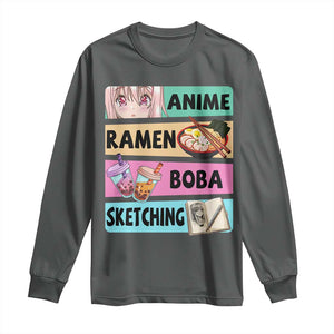 Anime Ramen Boba Sketching Long Sleeve Shirt Kawaii Otaku Manga Lover Japanese Pop Culture TS02 Dark Heather Print Your Wear