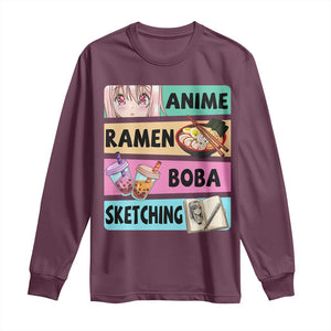 Anime Ramen Boba Sketching Long Sleeve Shirt Kawaii Otaku Manga Lover Japanese Pop Culture TS02 Maroon Print Your Wear