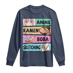 Anime Ramen Boba Sketching Long Sleeve Shirt Kawaii Otaku Manga Lover Japanese Pop Culture TS02 Navy Print Your Wear