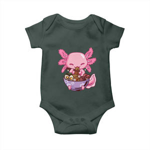 Kawaii Axolotl Eating Ramen Baby Onesie Japanese Noodles Lover Anime Otaku Manga TS02 Dark Forest Green Print Your Wear