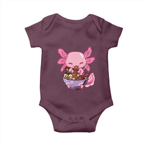 Kawaii Axolotl Eating Ramen Baby Onesie Japanese Noodles Lover Anime Otaku Manga TS02 Maroon Print Your Wear