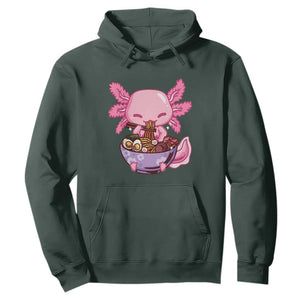 Kawaii Axolotl Eating Ramen Hoodie Japanese Noodles Lover Anime Otaku Manga TS02 Dark Forest Green Print Your Wear