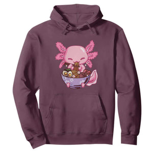 Kawaii Axolotl Eating Ramen Hoodie Japanese Noodles Lover Anime Otaku Manga TS02 Maroon Print Your Wear