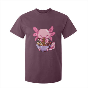 Kawaii Axolotl Eating Ramen T Shirt For Kid Japanese Noodles Lover Anime Otaku Manga TS02 Maroon Print Your Wear