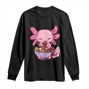 Kawaii Axolotl Eating Ramen Long Sleeve Shirt Japanese Noodles Lover Anime Otaku Manga TS02 Black Print Your Wear