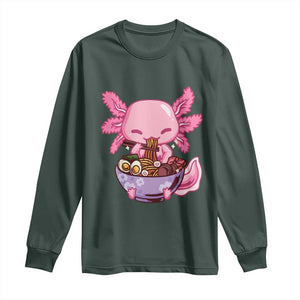 Kawaii Axolotl Eating Ramen Long Sleeve Shirt Japanese Noodles Lover Anime Otaku Manga TS02 Dark Forest Green Print Your Wear