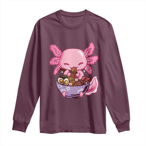 Kawaii Axolotl Eating Ramen Long Sleeve Shirt Japanese Noodles Lover Anime Otaku Manga TS02 Maroon Print Your Wear