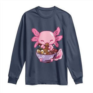 Kawaii Axolotl Eating Ramen Long Sleeve Shirt Japanese Noodles Lover Anime Otaku Manga TS02 Navy Print Your Wear