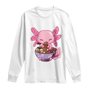 Kawaii Axolotl Eating Ramen Long Sleeve Shirt Japanese Noodles Lover Anime Otaku Manga TS02 White Print Your Wear