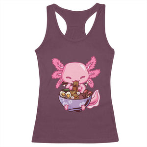 Kawaii Axolotl Eating Ramen Racerback Tank Top Japanese Noodles Lover Anime Otaku Manga TS02 Maroon Print Your Wear