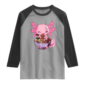 Kawaii Axolotl Eating Ramen Raglan Shirt Japanese Noodles Lover Anime Otaku Manga TS02 Sport Gray Black Print Your Wear