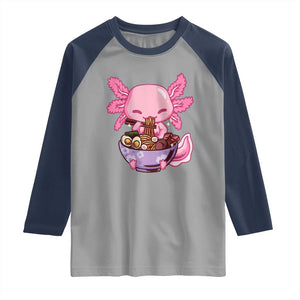 Kawaii Axolotl Eating Ramen Raglan Shirt Japanese Noodles Lover Anime Otaku Manga TS02 Sport Gray Navy Print Your Wear