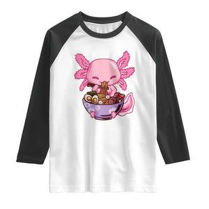 Kawaii Axolotl Eating Ramen Raglan Shirt Japanese Noodles Lover Anime Otaku Manga TS02 White Black Print Your Wear