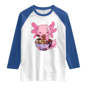 Kawaii Axolotl Eating Ramen Raglan Shirt Japanese Noodles Lover Anime Otaku Manga TS02 White Royal Print Your Wear