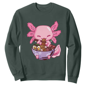 Kawaii Axolotl Eating Ramen Sweatshirt Japanese Noodles Lover Anime Otaku Manga TS02 Dark Forest Green Print Your Wear