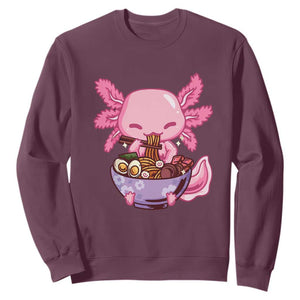 Kawaii Axolotl Eating Ramen Sweatshirt Japanese Noodles Lover Anime Otaku Manga TS02 Maroon Print Your Wear