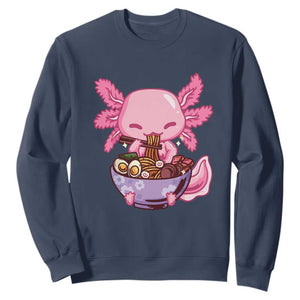 Kawaii Axolotl Eating Ramen Sweatshirt Japanese Noodles Lover Anime Otaku Manga TS02 Navy Print Your Wear