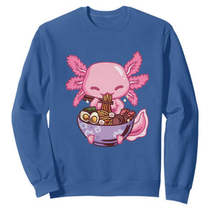 Kawaii Axolotl Eating Ramen Sweatshirt Japanese Noodles Lover Anime Otaku Manga TS02 Royal Blue Print Your Wear