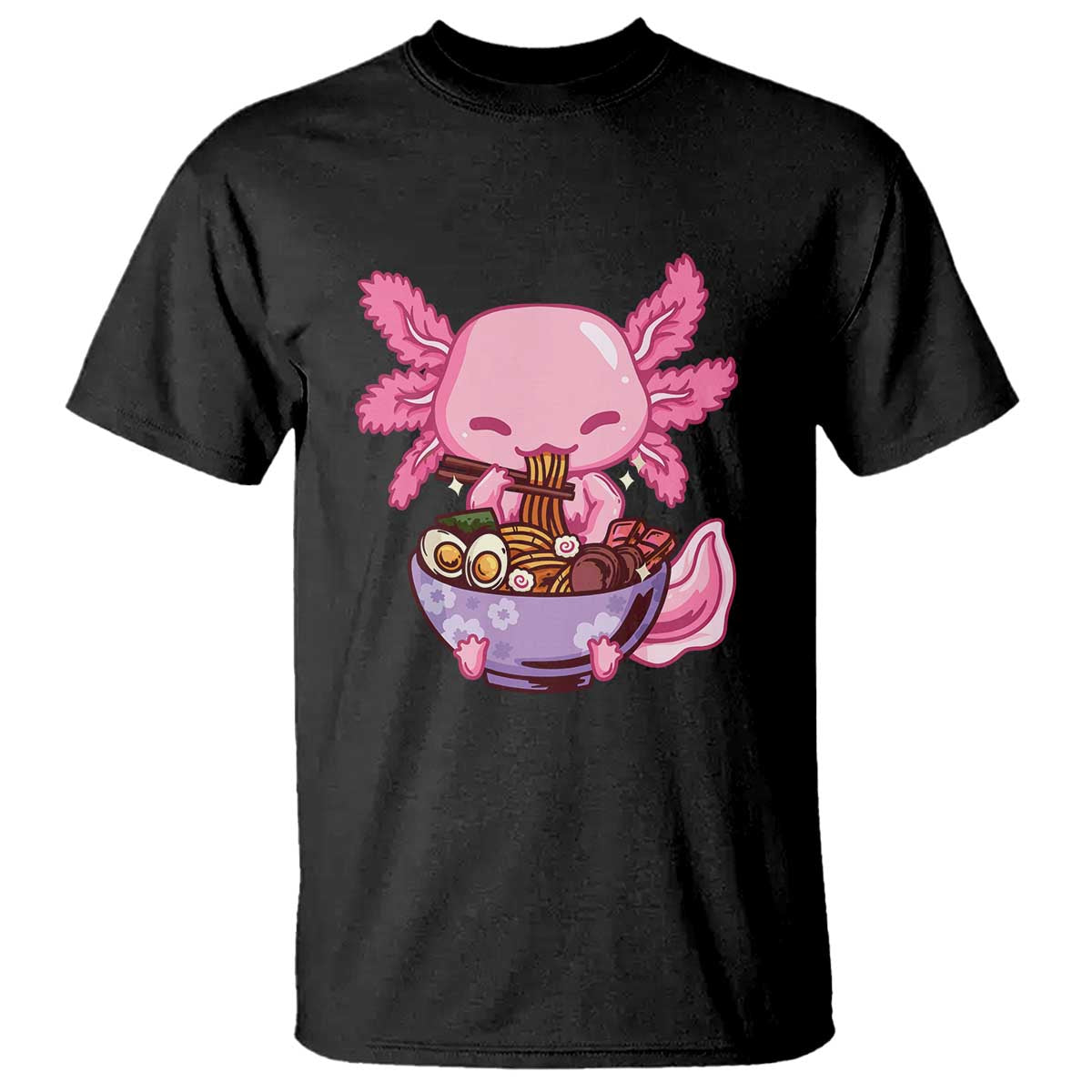 Kawaii Axolotl Eating Ramen T Shirt Japanese Noodles Lover Anime Otaku Manga TS02 Black Print Your Wear