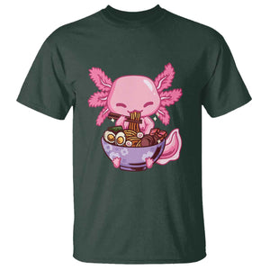 Kawaii Axolotl Eating Ramen T Shirt Japanese Noodles Lover Anime Otaku Manga TS02 Dark Forest Green Print Your Wear