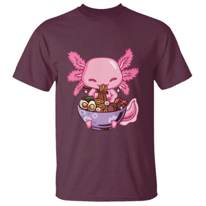 Kawaii Axolotl Eating Ramen T Shirt Japanese Noodles Lover Anime Otaku Manga TS02 Maroon Print Your Wear