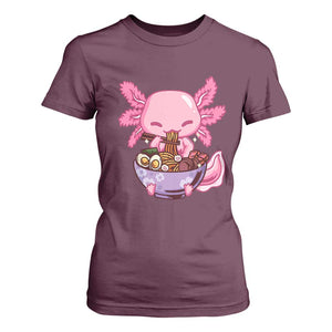 Kawaii Axolotl Eating Ramen T Shirt For Women Japanese Noodles Lover Anime Otaku Manga TS02 Maroon Print Your Wear