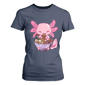 Kawaii Axolotl Eating Ramen T Shirt For Women Japanese Noodles Lover Anime Otaku Manga TS02 Navy Print Your Wear