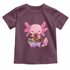 Kawaii Axolotl Eating Ramen Toddler T Shirt Japanese Noodles Lover Anime Otaku Manga TS02 Maroon Print Your Wear