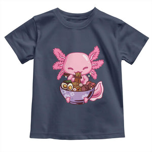 Kawaii Axolotl Eating Ramen Toddler T Shirt Japanese Noodles Lover Anime Otaku Manga TS02 Navy Print Your Wear