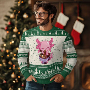 Kawaii Axolotl Eating Ramen Ugly Christmas Sweater Japanese Noodles Lover Anime Otaku Manga TS02 Green Print Your Wear