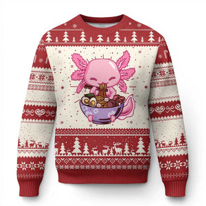 Kawaii Axolotl Eating Ramen Ugly Christmas Sweater Japanese Noodles Lover Anime Otaku Manga TS02 Red Print Your Wear