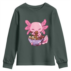 Kawaii Axolotl Eating Ramen Youth Sweatshirt Japanese Noodles Lover Anime Otaku Manga TS02 Dark Forest Green Print Your Wear