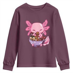 Kawaii Axolotl Eating Ramen Youth Sweatshirt Japanese Noodles Lover Anime Otaku Manga TS02 Maroon Print Your Wear