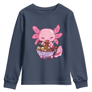 Kawaii Axolotl Eating Ramen Youth Sweatshirt Japanese Noodles Lover Anime Otaku Manga TS02 Navy Print Your Wear