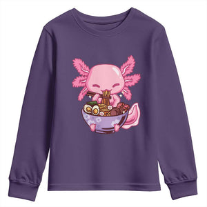 Kawaii Axolotl Eating Ramen Youth Sweatshirt Japanese Noodles Lover Anime Otaku Manga TS02 Purple Print Your Wear