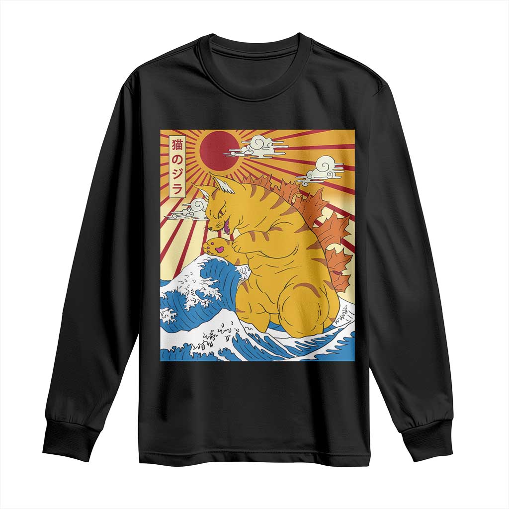 Funny Cat Japanese Anime Kawaii Long Sleeve Shirt Catzilla Meme Retro Vintage Graphic TS02 Black Print Your Wear