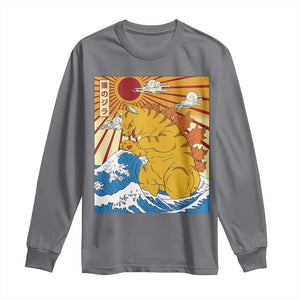 Funny Cat Japanese Anime Kawaii Long Sleeve Shirt Catzilla Meme Retro Vintage Graphic TS02 Charcoal Print Your Wear