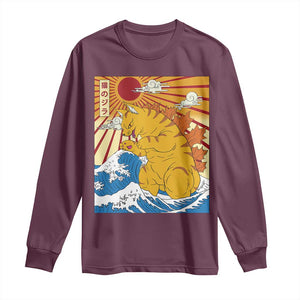 Funny Cat Japanese Anime Kawaii Long Sleeve Shirt Catzilla Meme Retro Vintage Graphic TS02 Maroon Print Your Wear