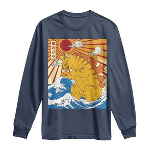 Funny Cat Japanese Anime Kawaii Long Sleeve Shirt Catzilla Meme Retro Vintage Graphic TS02 Navy Print Your Wear