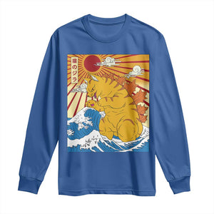 Funny Cat Japanese Anime Kawaii Long Sleeve Shirt Catzilla Meme Retro Vintage Graphic TS02 Royal Blue Print Your Wear