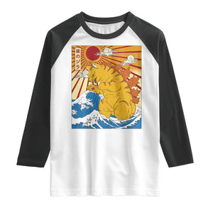 Funny Giant Cat Monster Japanese Anime Kawaii Raglan Shirt Retro Vintage Japan Inspo Graphic TS02 White Black Print Your Wear